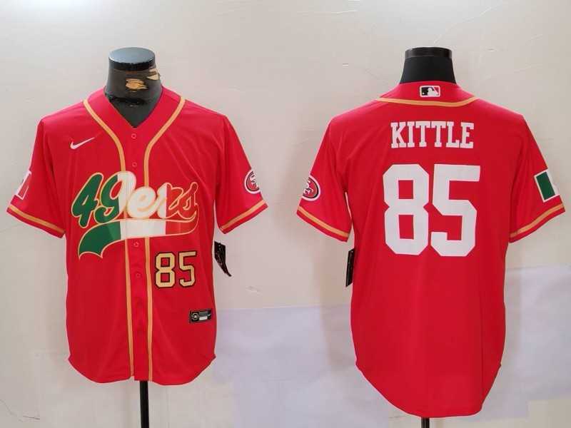 Men%27s San Francisco 49ers #85 George Kittle Red With Patch Cool Base Stitched Baseball Jersey